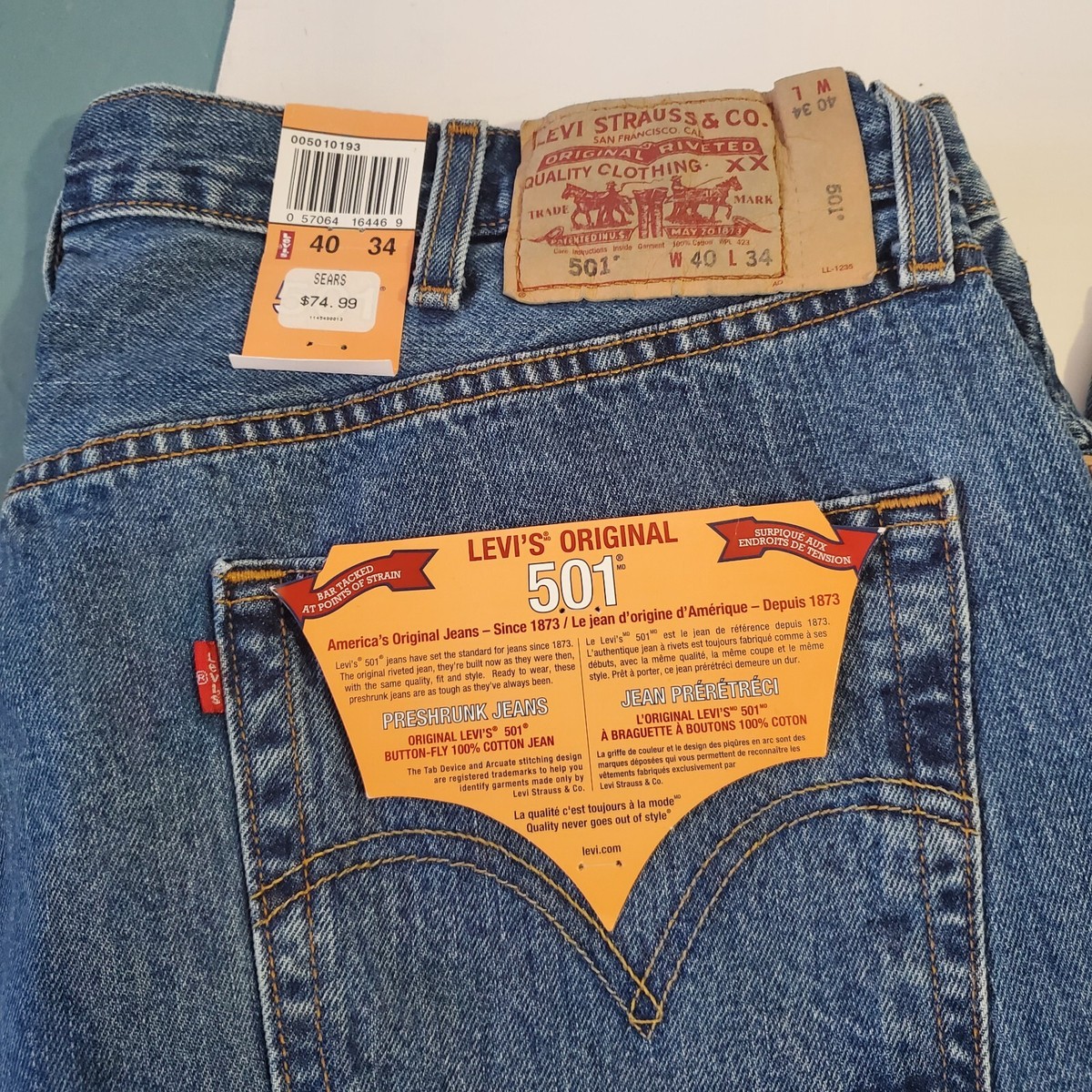 LEVIS 501 JEANS NEW with Tags Mens Button Fly W40 L34 Blue