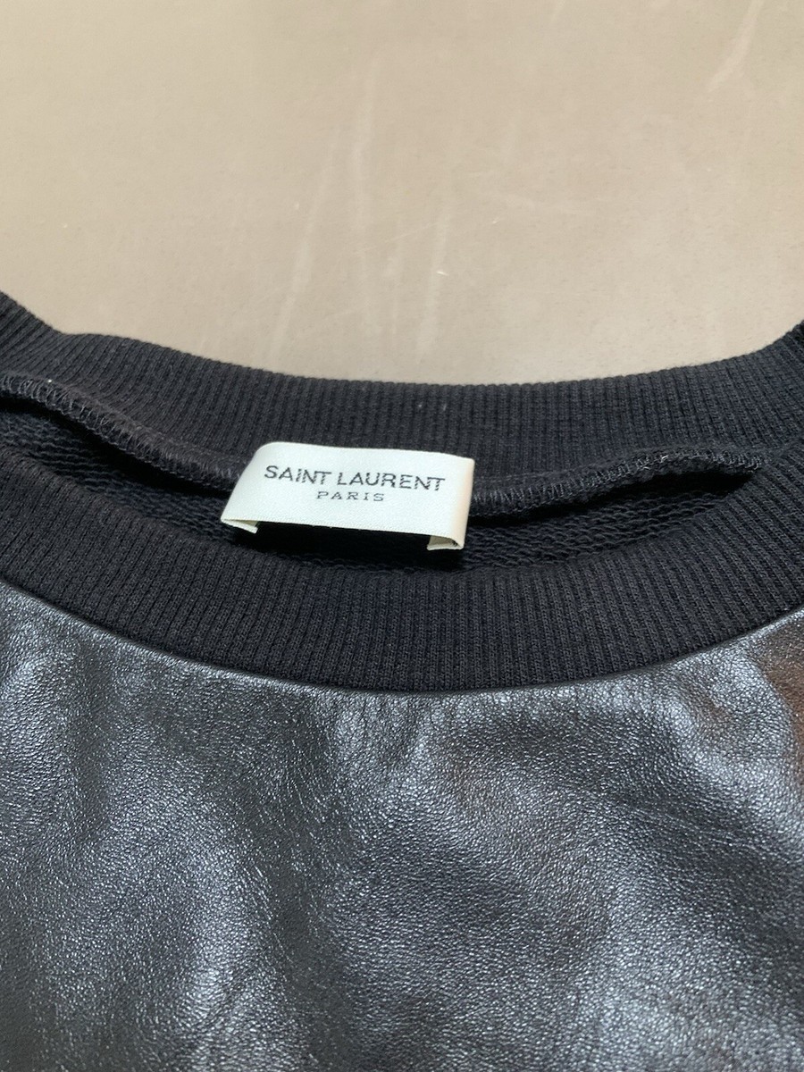 $990 Saint Laurent Paris Hedi Slimane Leather Panel Crew