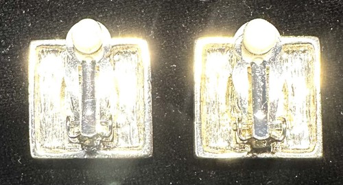 Vintage Estate Givenchy Square Logo Two Tone Clip On Earrings - Picture 4 of 5
