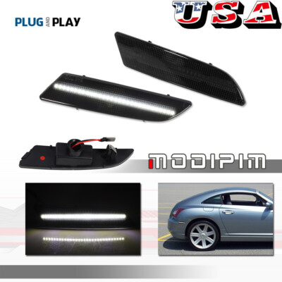 2X White LED Smoke Lens Rear Side Marker Lights For 2004-2008 Chrysler Crossfire