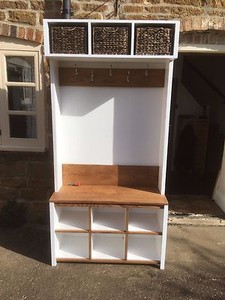 Bespoke H195 W90 D32cm Hall Coat Stand Unit Baskets Shoes Oak Seat Image Is Loading Bespoke H195 W90 D32cm Hall Coat Stand Unit
