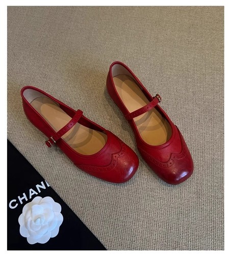 Retro Sheepskin Round Toe Red Shoes Womens Carved Leather Flat Mary Jane Shoes, $46.12 - Photo 14