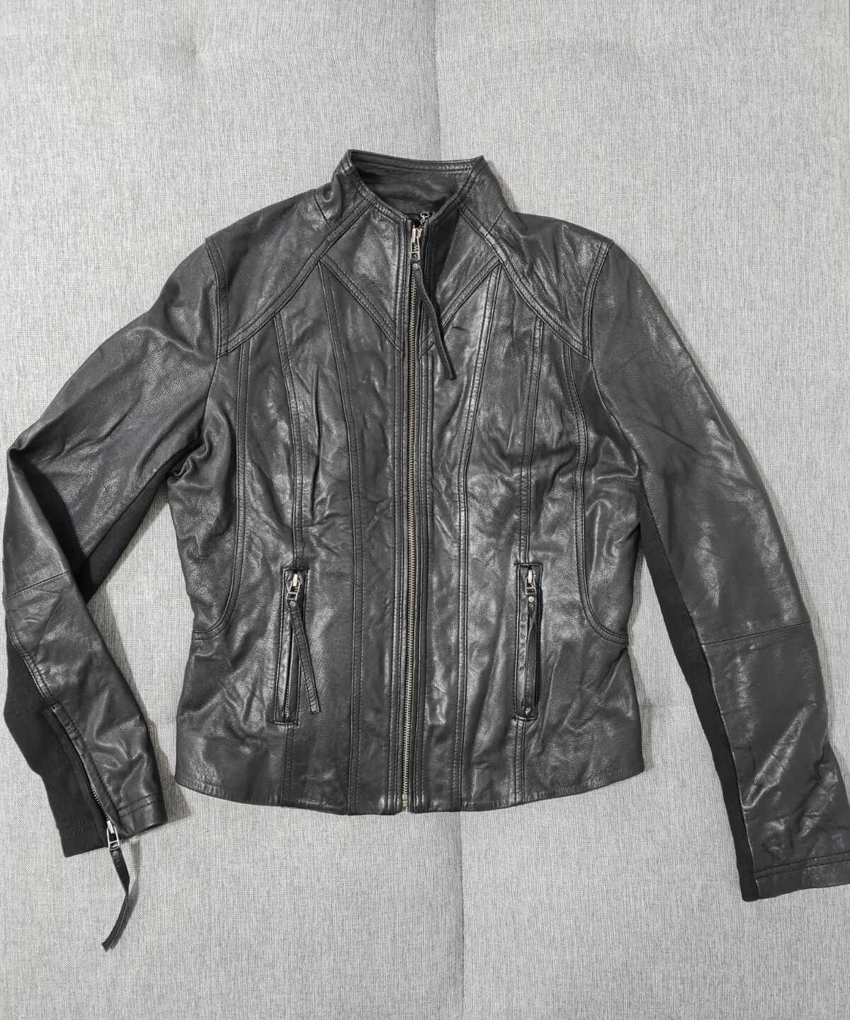 Oasis Women Real Leather Collared Fitted Biker Jacket Blazer Coat Size M RRP£160 image 7