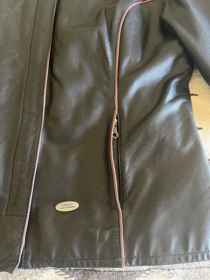 Chaqueta Harley Davidson para mujer XL de cuero negro con cremallera mangas traseras Foto 4 de 4