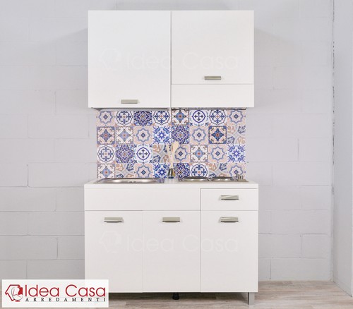 Mini Cucina Monoblocco 120 cm completa di Piano cottura lavello e cappa |  eBay