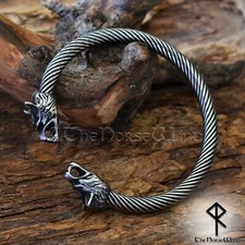 WIKINGER ARMBAND Fenris Wolf Armreif Silber Edelstahl Keltisch Mittelalter