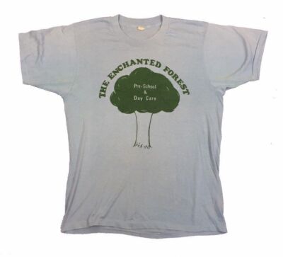 Vintage 80s USA The Enchanted Forest Pre School & Daycare blue t shirt size M