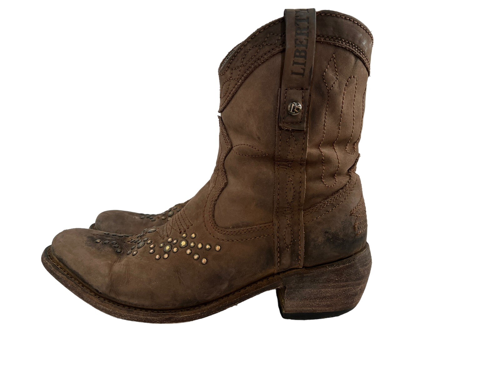 Liberty Black Teccato Chocolate Boots Studded Distressed Brown