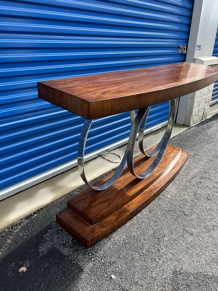 Mid-Century Rosewood and Chrome Rings Console Table By john Richard Mcm Heavy - Image 4 of 4