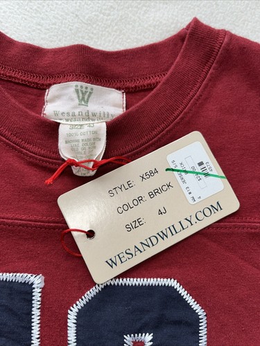 NWT wes and willy Short Sleeve shirt Boys 4J Red 13 Athletics - Picture 3 of 4
