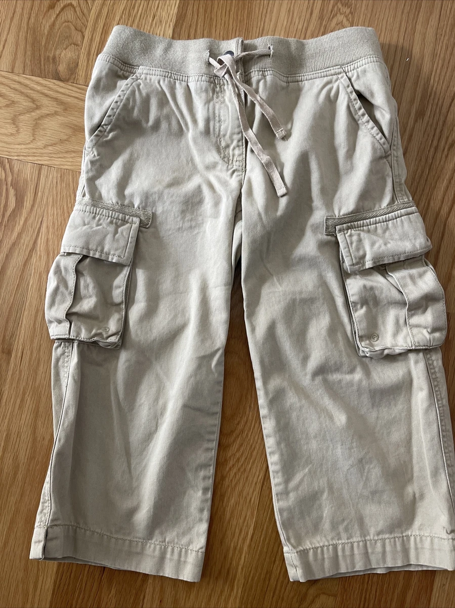 Boys Mini Boden Tan Cargo Clamdigger Shorts 9 10Y zip snap tie
