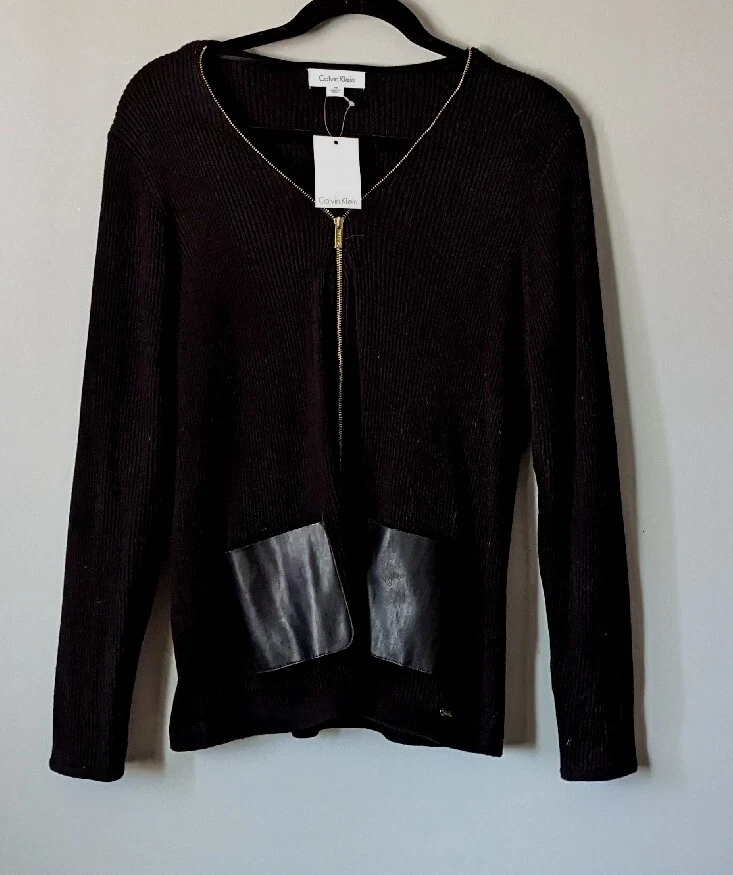 Calvin Klein Sweater Jacket Black Women s size Medium NWT eBay