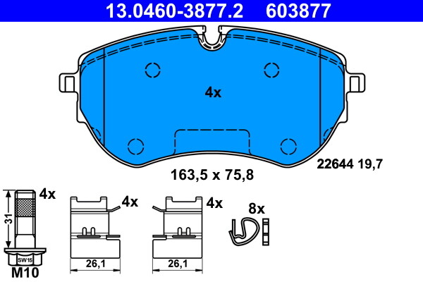 ATE 13.0460-3877.2 Brake Pad Set, disc brake for VW