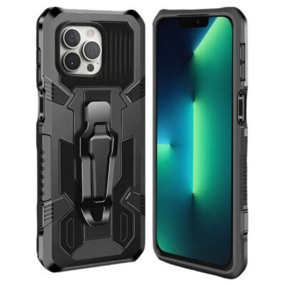 FÜR APPLE IPHONE 13 PRO - Handy Etui Hülle Case Robust TANK Ständer SCHWARZ