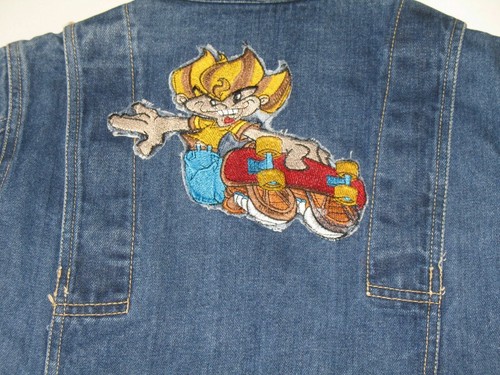 Skateboarding Boy's Jean Jacket Embroidered Faded Glory Punk Goth Size 9 Vintage - Picture 3 of 6