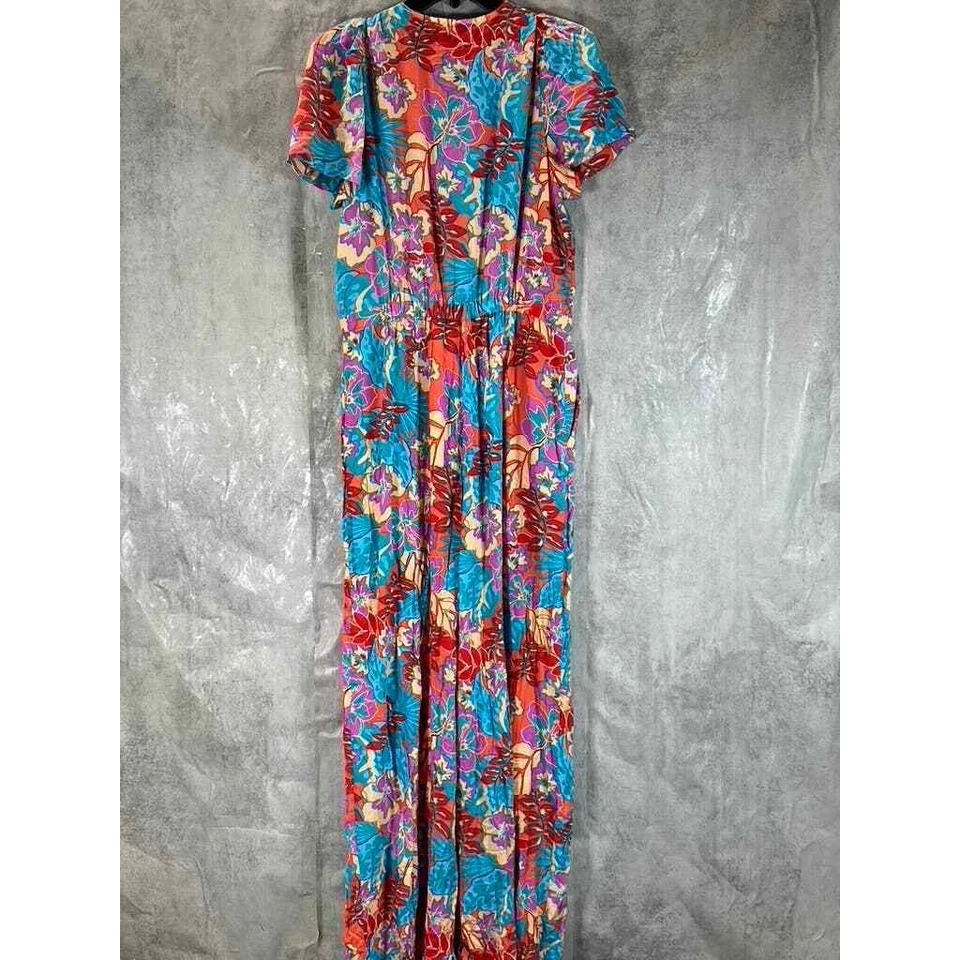 INC X Jeannie Mai Women's Multicolor Printed V-Neck Puff-Sleeve Jumpsuit SZ M — 第 3/4 张图片