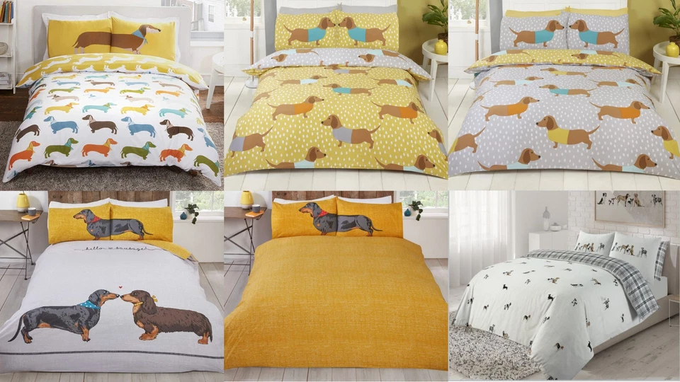 Dachshund Sausage Dog Duvet Cover Animal Print Reversible Bedding Set Cover