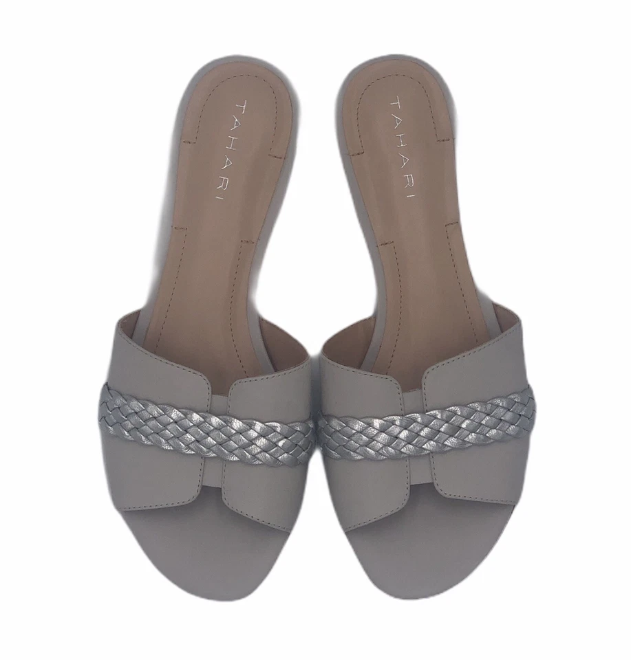 Tahari Women's Amorie Spring White Silver Braid Slide Leather Sandals Shoe 6.5 M - Image 3 of 4