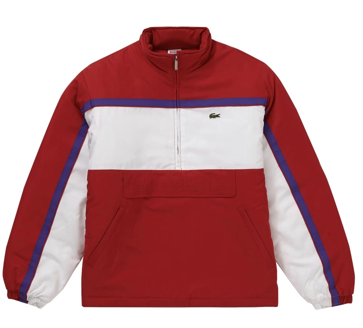 Pull Supreme x LACOSTE bouffant demi fermeture éclair rouge XL 100% authentique NEUF Deadstock DS