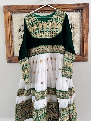 Traditional Afghan women's Kochi Nikkah Dress White/Green/Gold | eBay UK