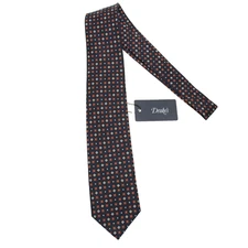 Drake's NWT Neck Tie in Navy w/ Orange/White/Yellow Geometric Pattern 100% Silk