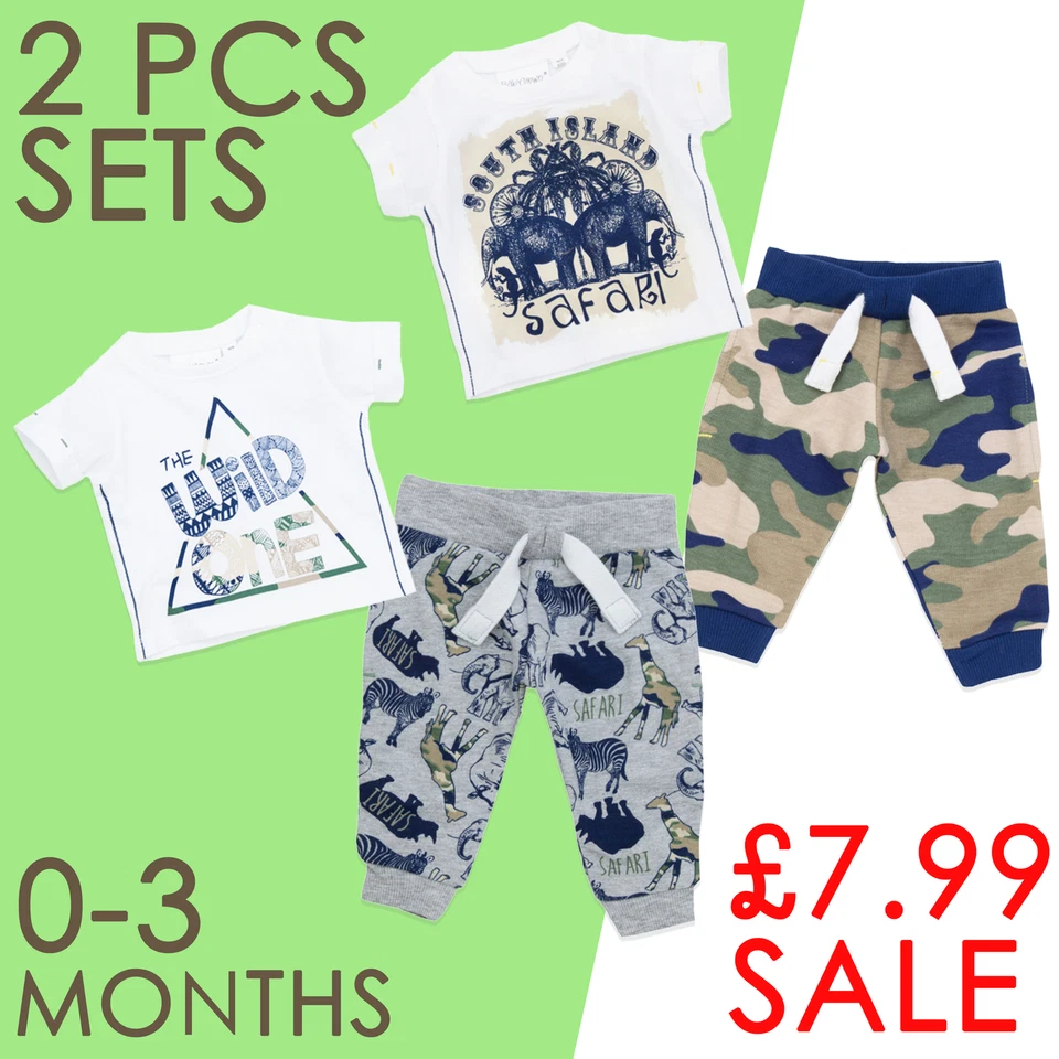 BABYTOWN Newborn Baby Boys Short Sleeve Outfit Summer Outfits 0-3 Months Top & Joggers