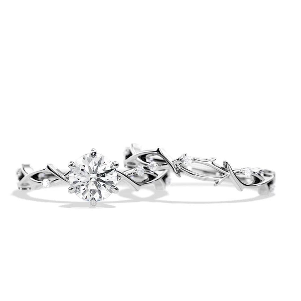 Conjunto de anel de diamante IGI GIA laboratório cultivado certificado corte redondo ouro branco 14k 1,15 quilates - Imagem 4 de 4