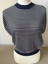 Emporio Armani Women's Navy White Striped Knit Crop Top NWT