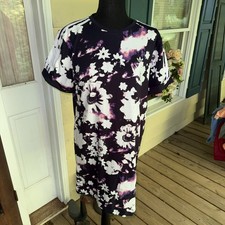 ADIDAS Floral T-Shirt Dress Sz Small Pullover Navy Purple Women's 100 Cotton
