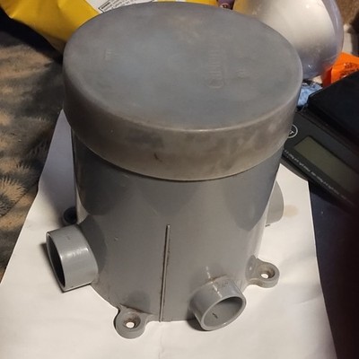 6in Round Gray Weatherproof PVC Junction Box w/ Conduit Hubs carlon E971FB