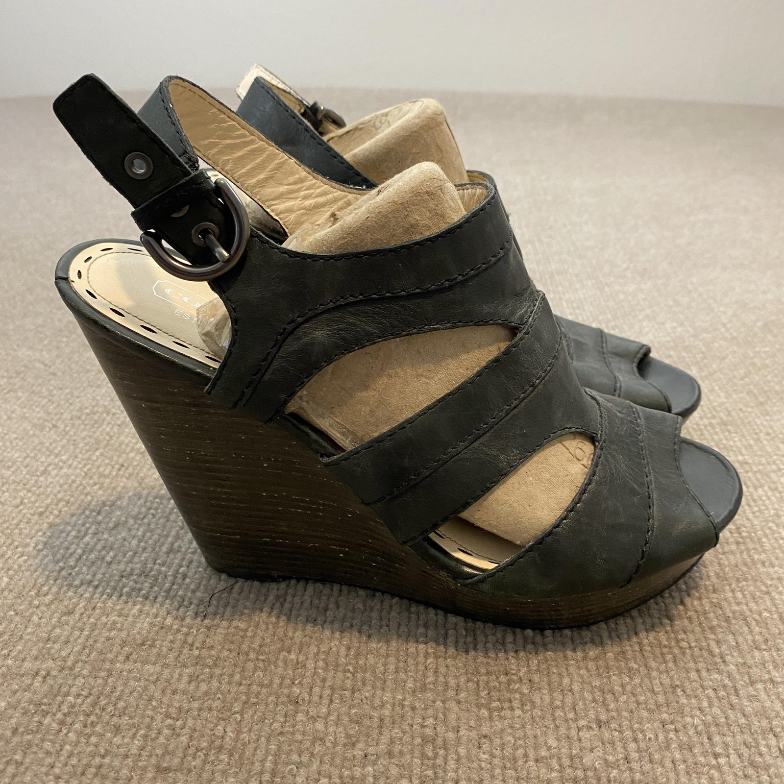 Coach Jazlyn Sandals Womens Size 9.5 Black Leather Slingback Wedge F2370J10
