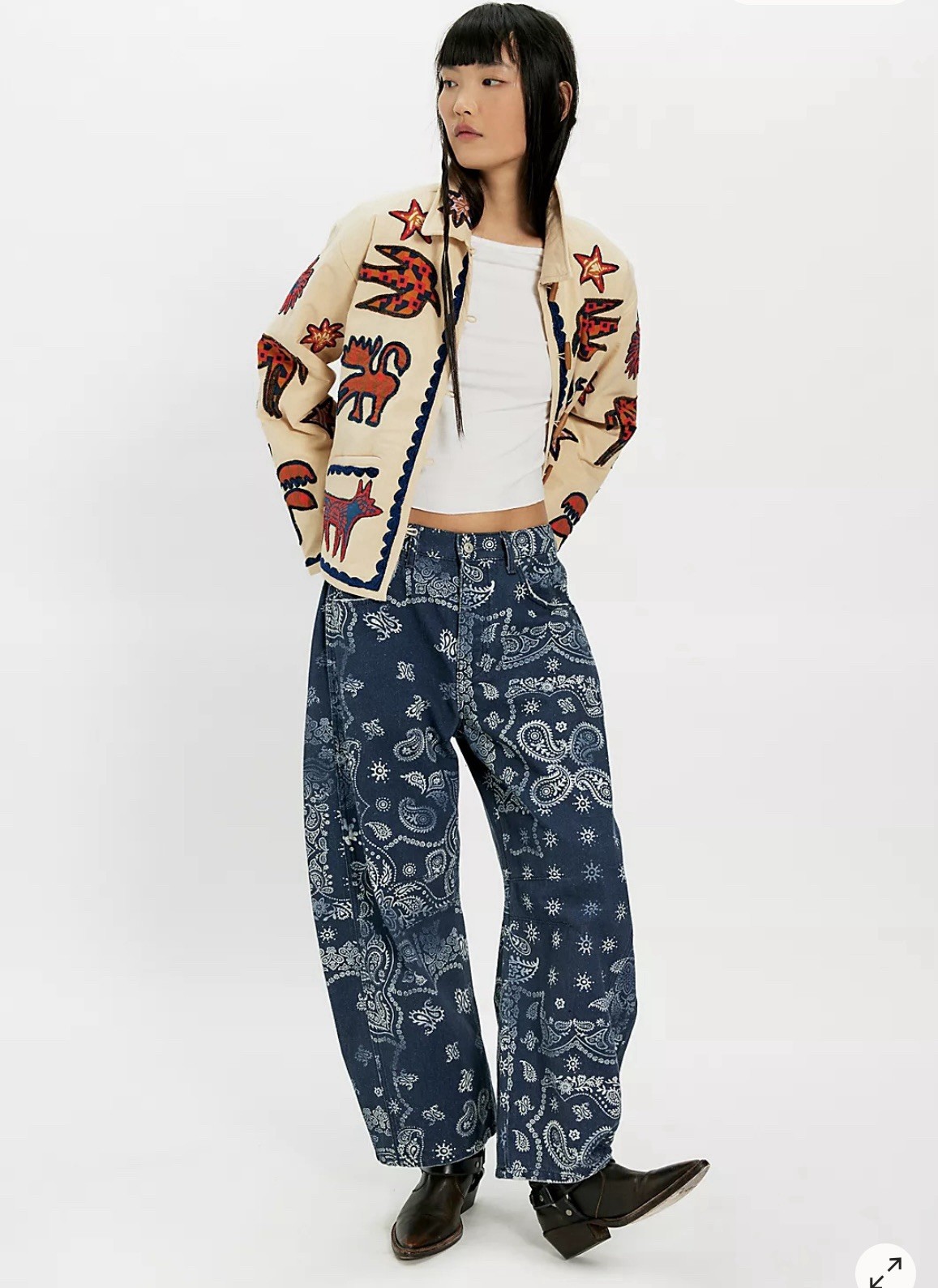 We The Free Good Luck Barrel Jeans Bandana Print NWT 28