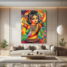 Bollywood Wall Art Dancer Art Deco Indian Canvas Art  Bright Colorful Wall Decor