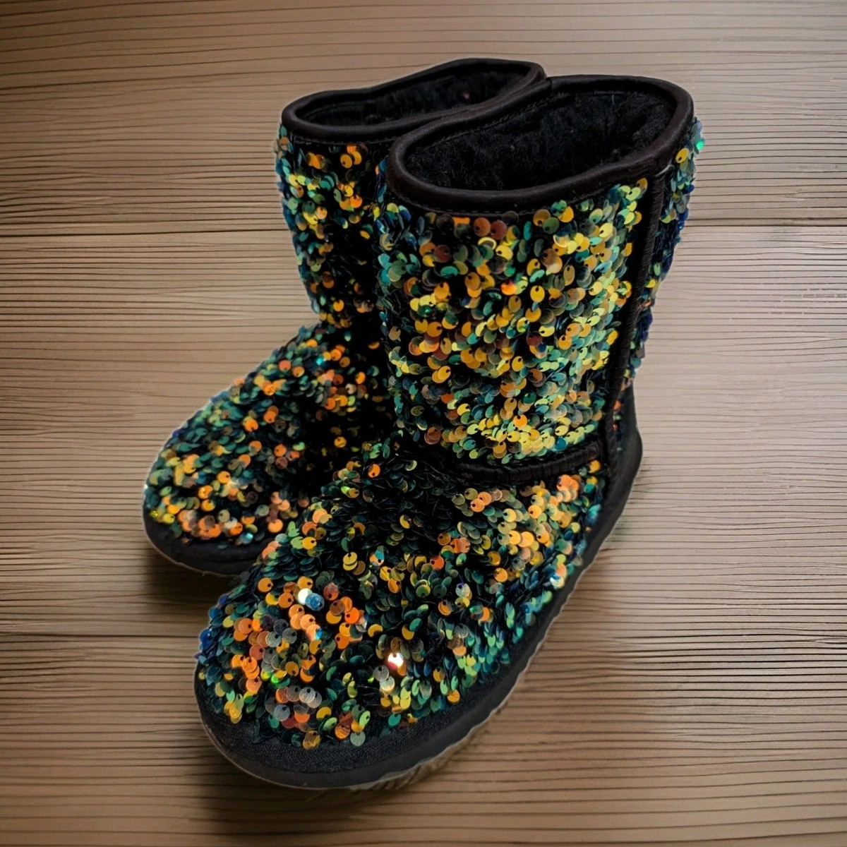 UGG Classic Mini Stellar Black Glitter Sequin Ankle Boots | eBay