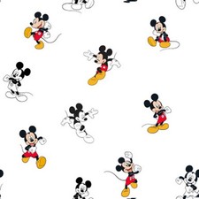 Disney Mickey Mouse Single Character on White Children's Cotton Fabric
