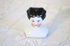 GERMANY GERMAN GCD PORCELAIN CHINA DOLL HEAD BLACK HAIR ROSY CHEEKS BLUE EYES