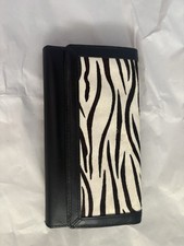 Black White Animal Print Folding Wallet for Women with Zipper and Card Slots