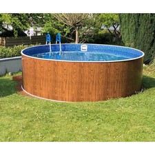 Rundpool Holzoptik 4.60 x 1.10 - Folie Marmor mit Skimmer und D&uuml;se Swimmingpool