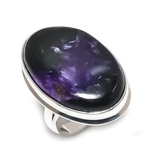 Natural Russian Charoite Gemstone 925 Sterling Silver Jewelry Ring Size 7.5 K430