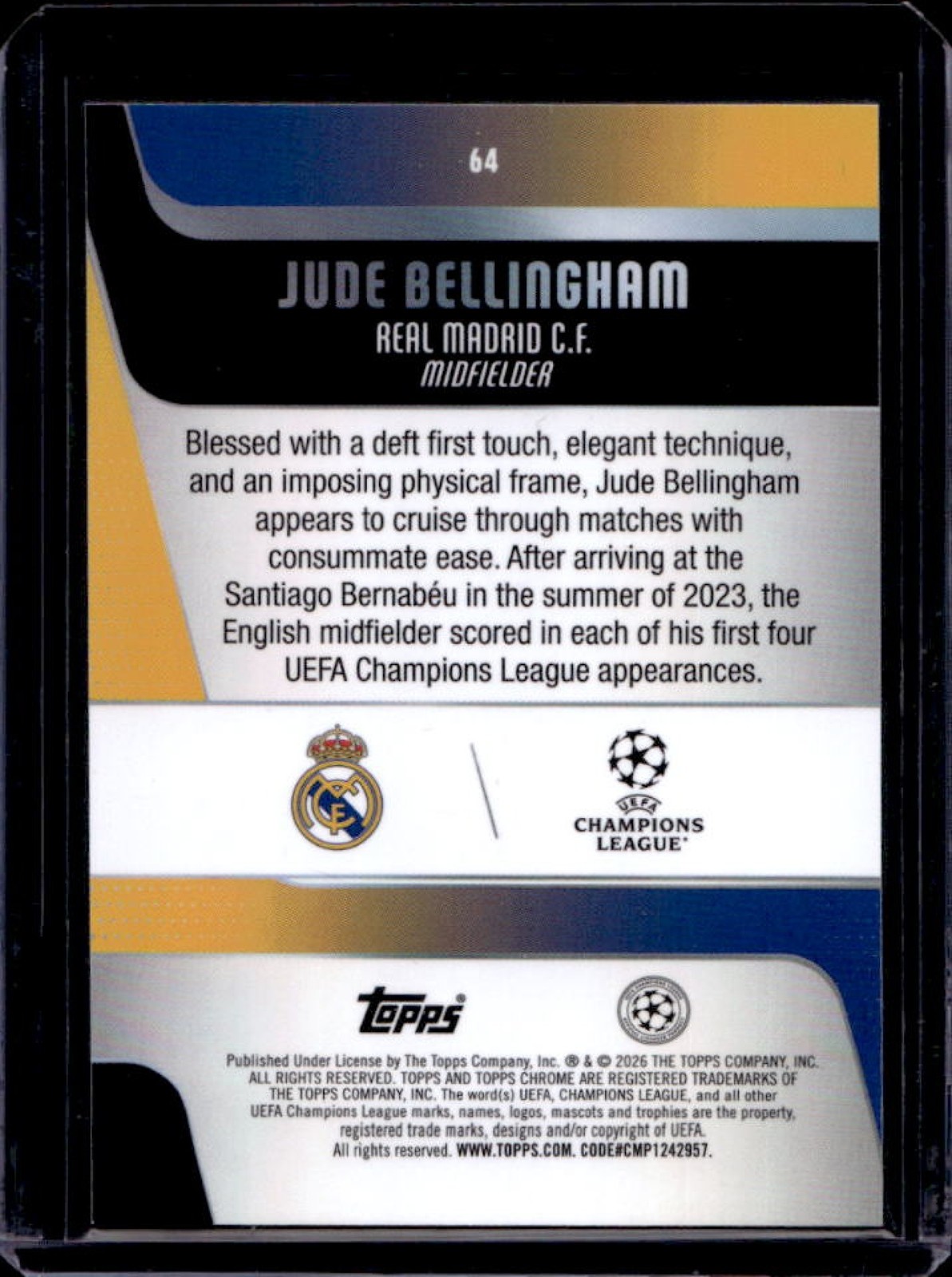 2025-26 Topps Chrome UEFA CC Jude Bellingham Negative Refractor #64 Real Madrid view 2