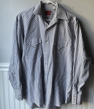 Ely Plains Vtg 90s Striped Pearl Snap Shirt Mens Sz M Western Yoke Cowboy Rodeo