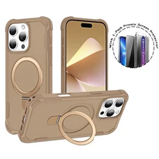 Mag Safe Stand Case+Privacy Tempered Glass For iPhone 16e 17 Pro Max 15 14 13 12