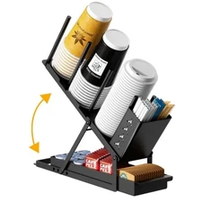 Paper Cup and Lid Holder- 5 Compartment Coffee Cup Organizer with Pod, Straw ...