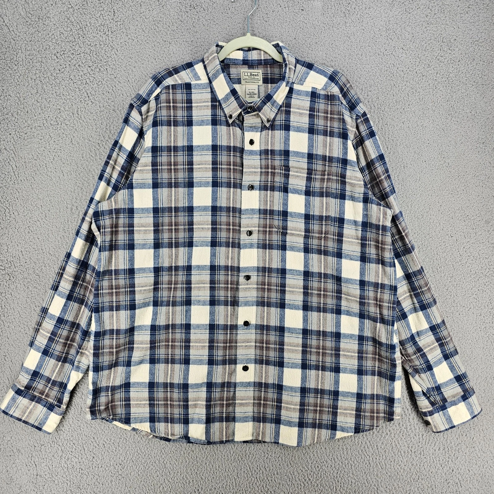 LL Bean Shirt Mens XL Blue Plaid Flannel Button Down Long Sleeve Outdoor 228061