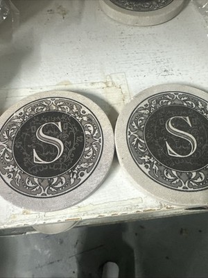 Thirstystone Monogram S Coaster Set of 4-Natural Sandstone