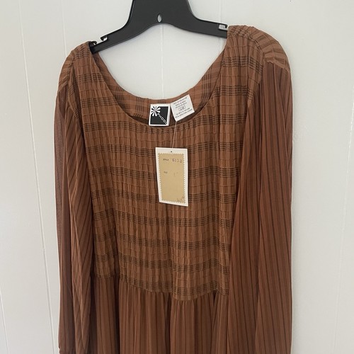 NWT Vintage 90s Phool Brown Long Sleeve Maxi Dress L Prairie Cottage Modest Boho - Picture 4 of 10