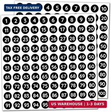 25 Sheets, 1-100 Number Stickers Labels - 0.4" Round, Black, Pack of 2500