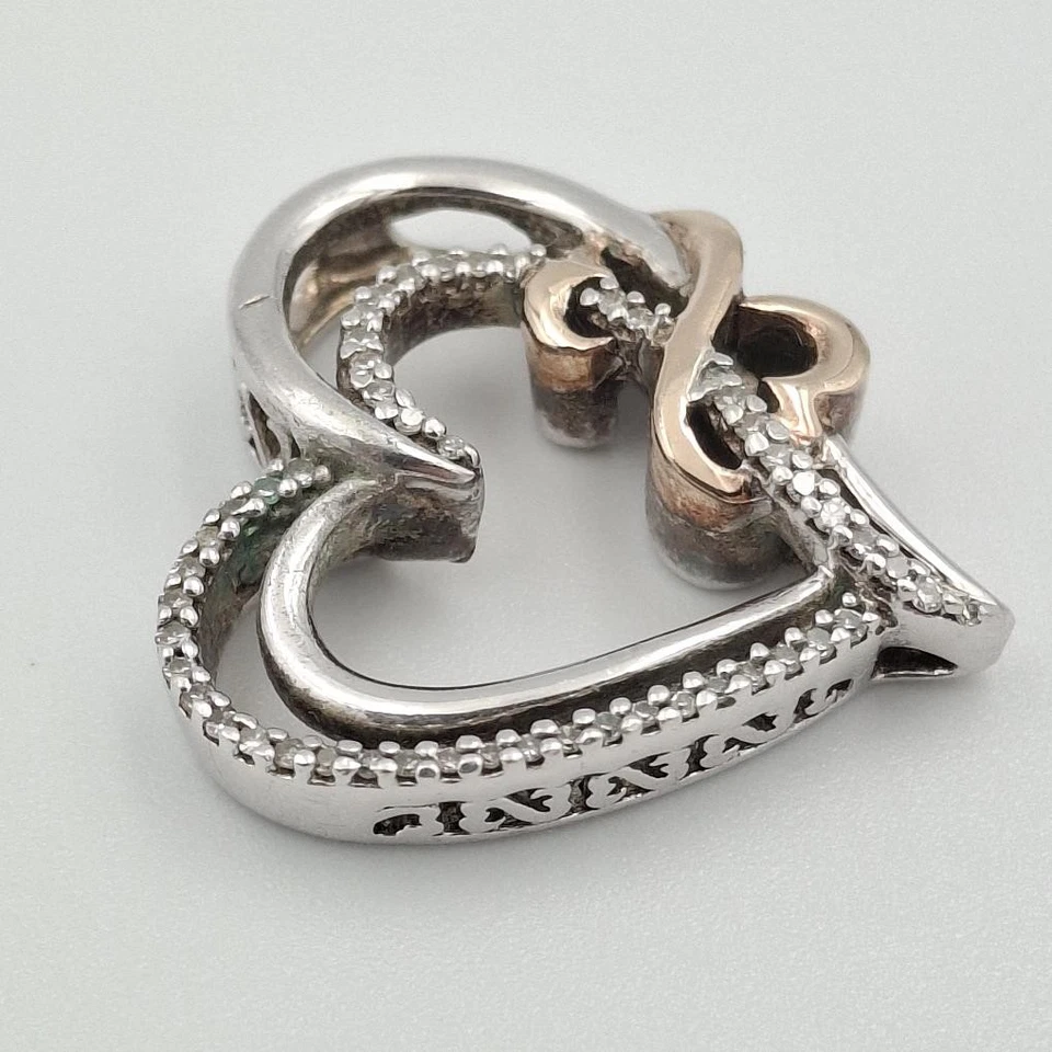 Colgante Corazón Jane Seymour Corazones Abiertos Plata de Ley 925 y Oro 14K Diamante Foto 2 de 4