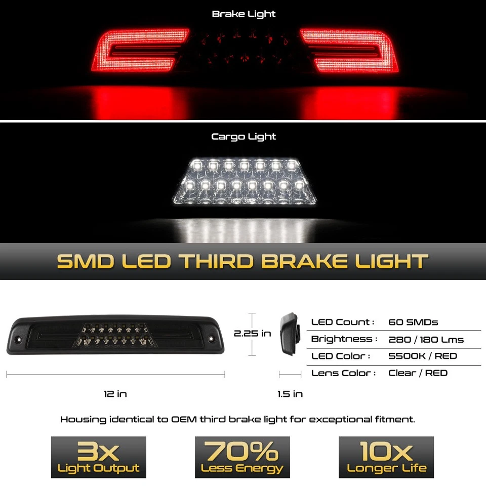 Full LED Smoke Third Brake Tail Cargo Light For 1994-2001 Ram 1500 2500 3500 Foto 2 de 4