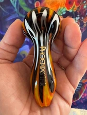 Phoenix Star Wig-Wag Glass Hand Pipe – Orange ,Yellow, Black  Swirl Spoon